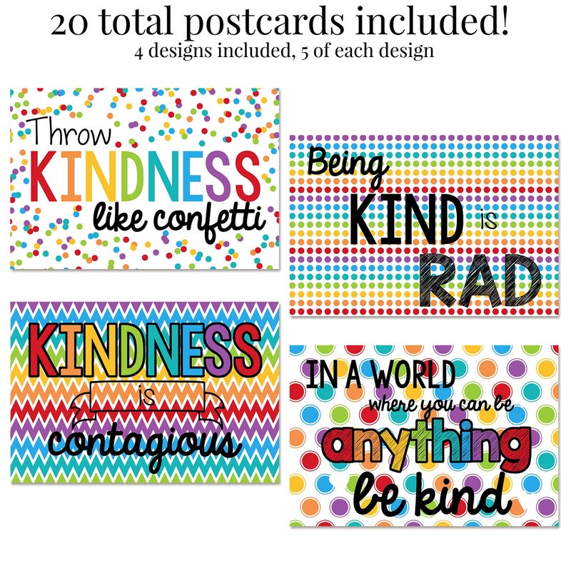 Amanda Creation Kindness Themed Blank Postcards On White Background To Send To Friends & Family, Total of 20 4"x6" Fill In Notecards (5 of each design) by AmandaCreation - Image 2